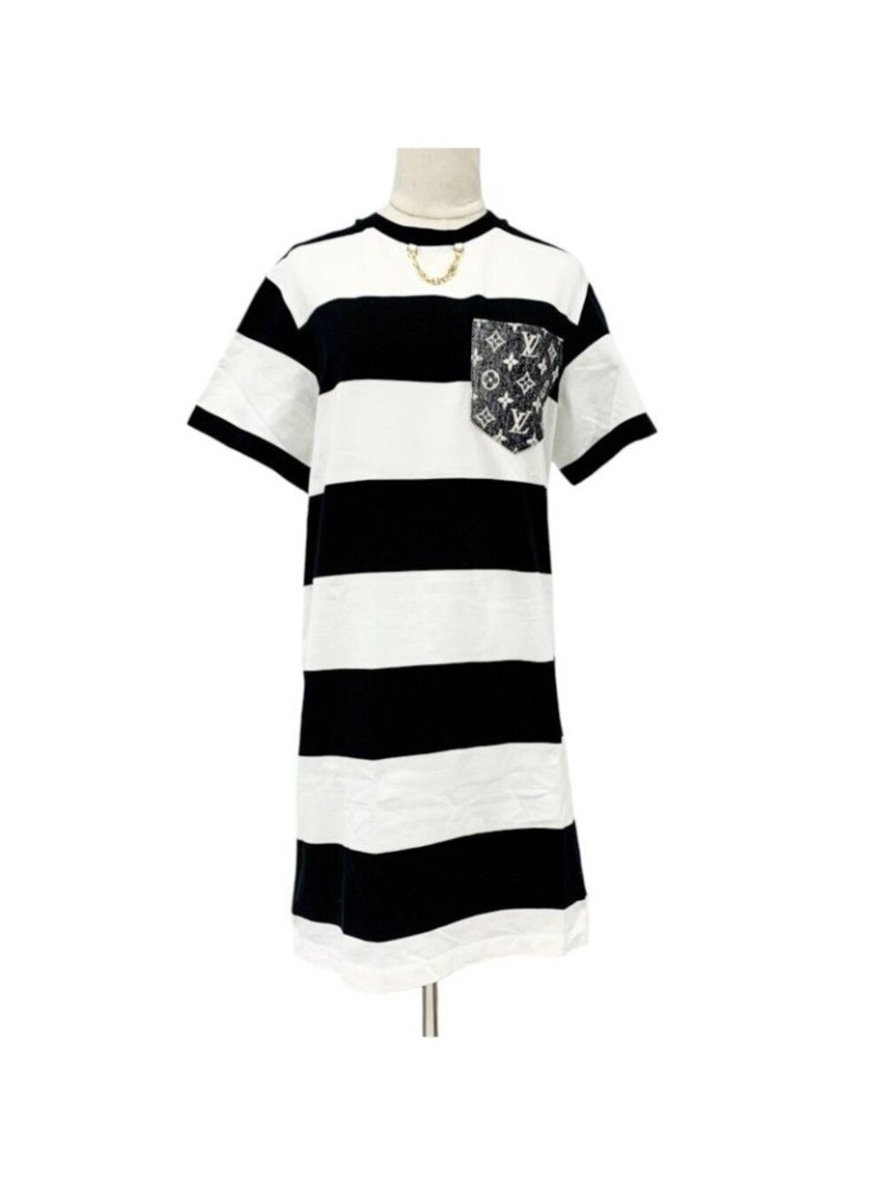 Louis Vuitton Dress Cotton Black White Gold Monogram Shirt Border